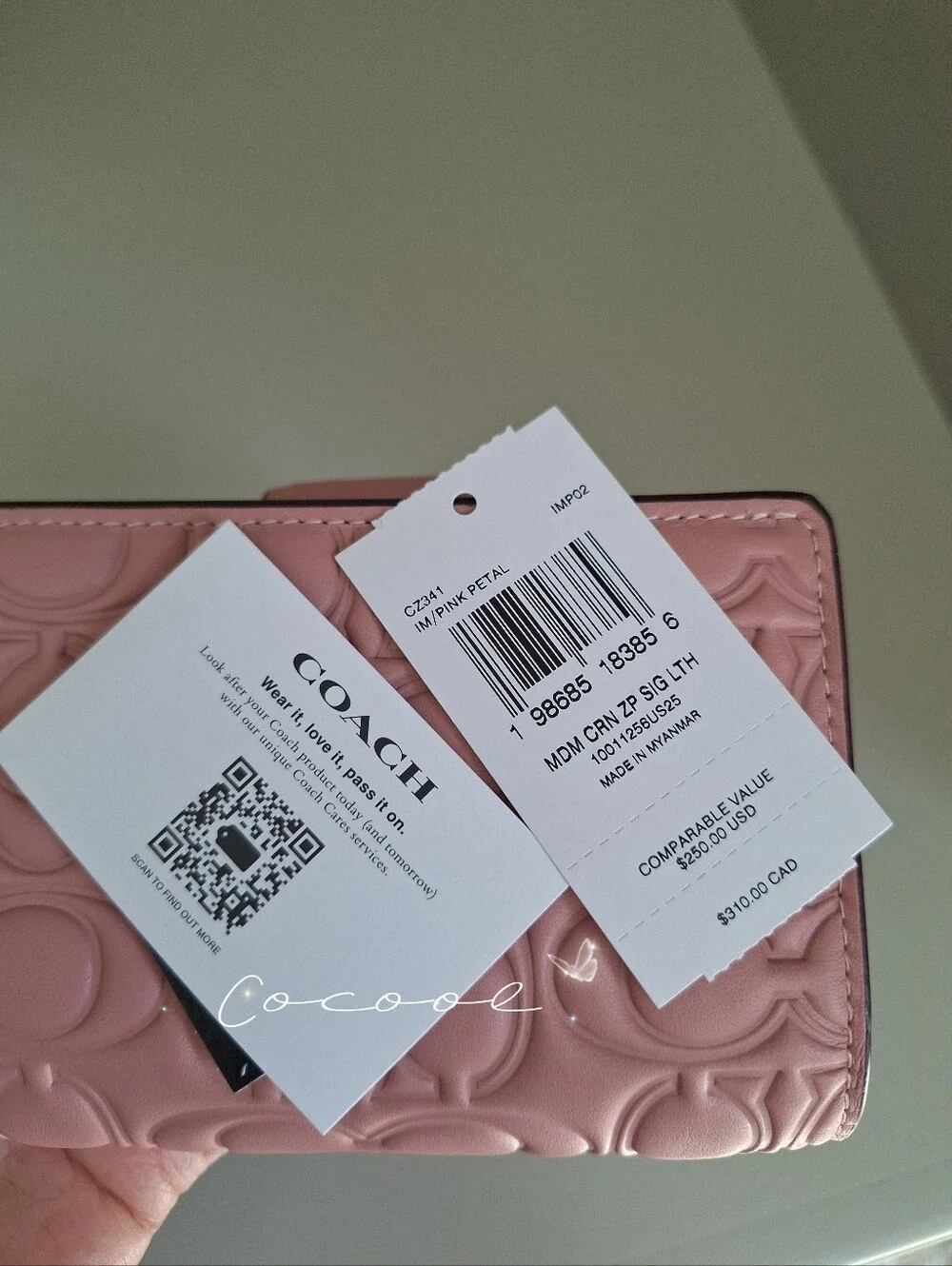 NWT Coach Medium Corner Zip Wallet In Signature Canvas pink Petal color 🔥🔥🔥